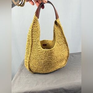 J.Crew Straw Hobo Bag Woven Raffia Leather Strap Minimal